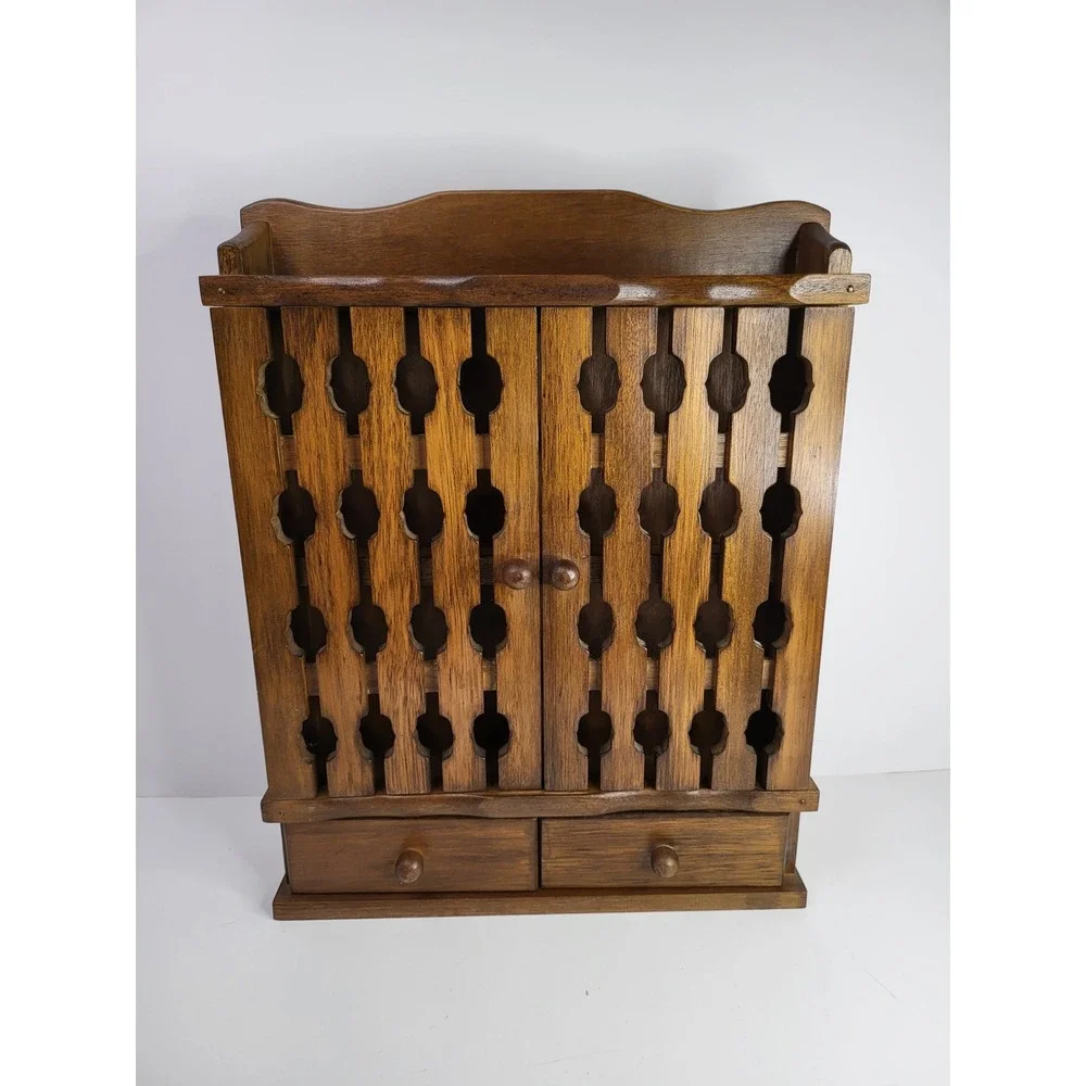Vintage Wooden Wall Spice Rack Apothecary Cabinet Lattice Doors Drawers Taiwan
